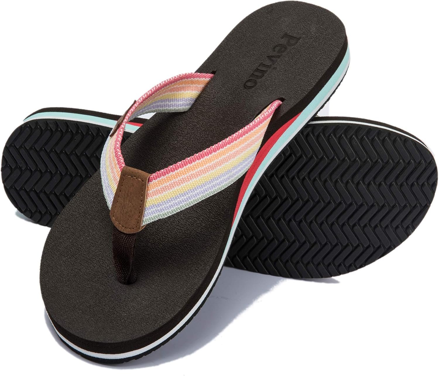 Pevino Women’s Orthotic Flip Flops,Casual Comfortable Yoga Mat Thong Sandal with Arch Support
