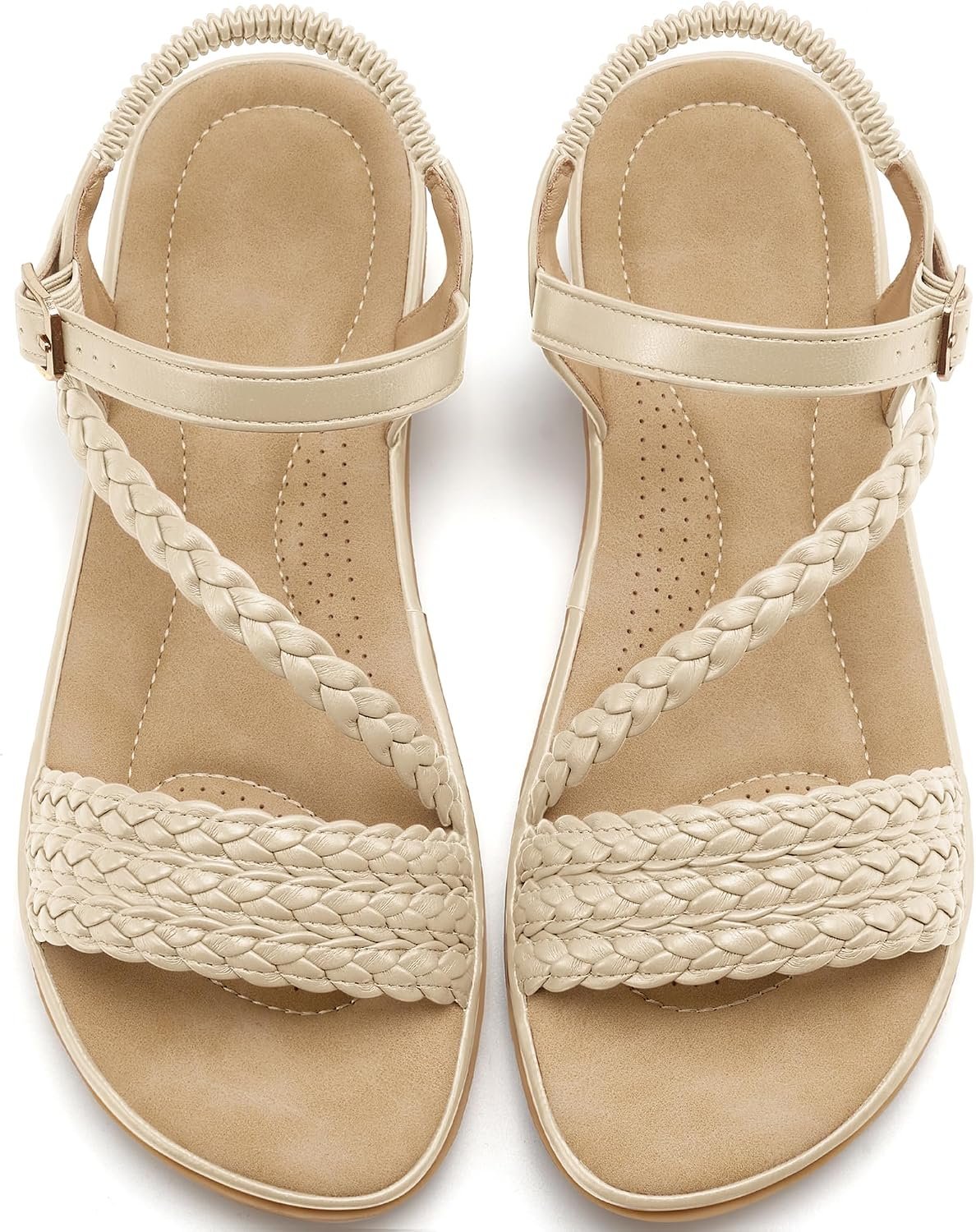 Aomigoct Dressy Womens Sandals Summer: Comfortable Strappy Flats Sandals Women – Casual Walking Woman Shoes