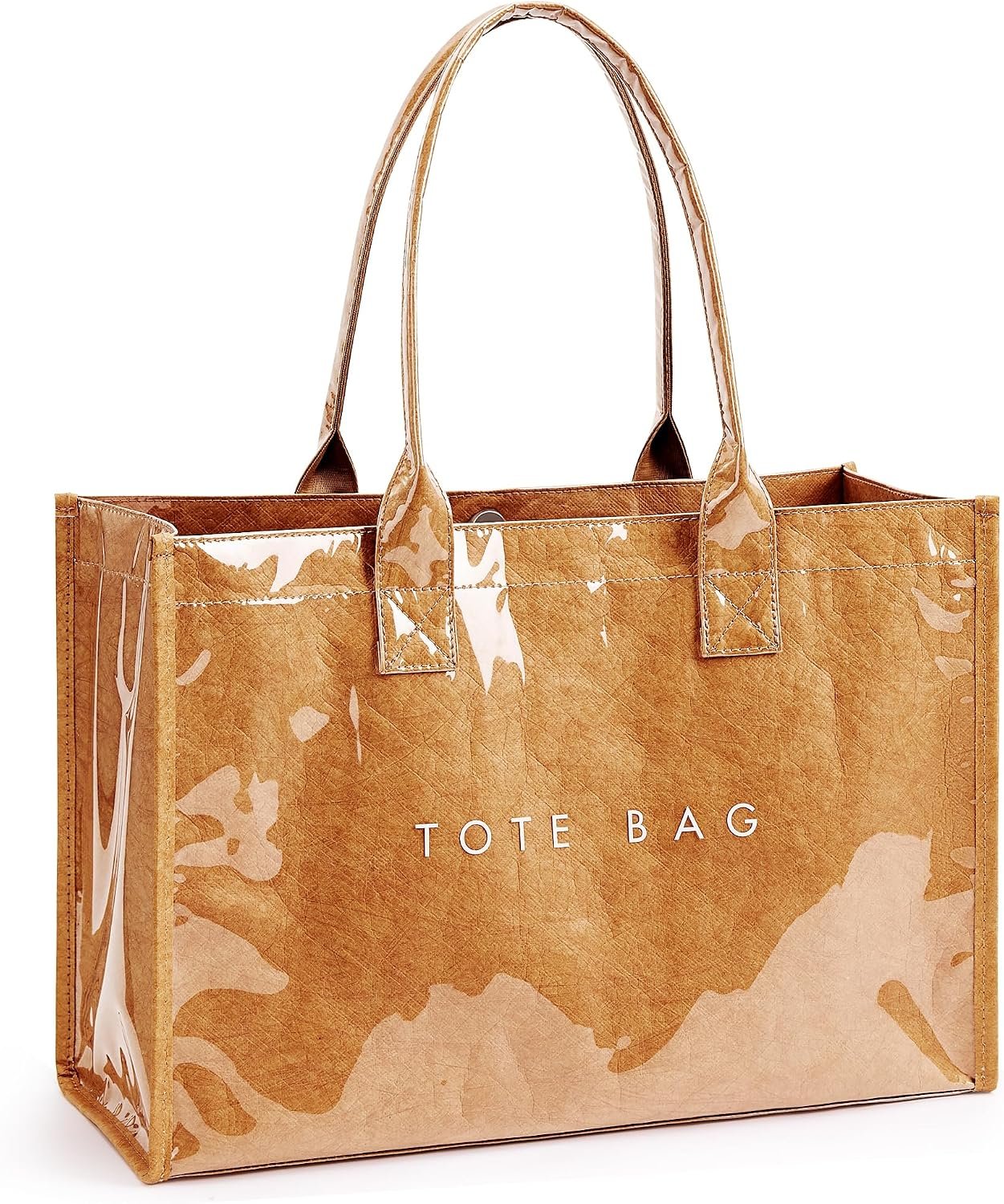 KALIDI PVC Tote Bag Women’s Kraft Paper Work Handbags Purses with Top Handle