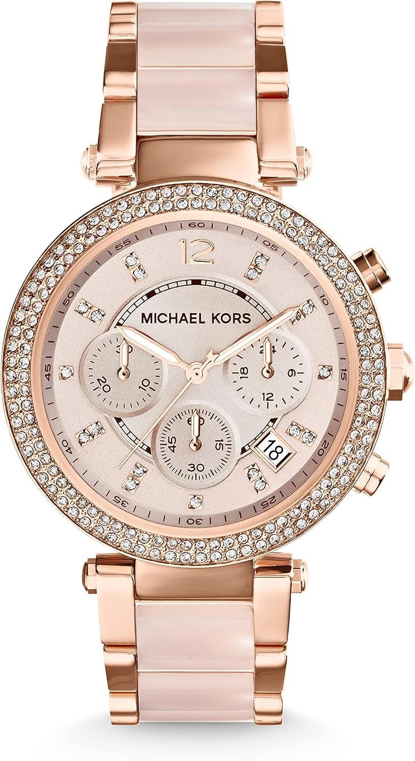 Michael Kors Parker Women’s Stainless Steel and Pavé Crystal Watch with Steel, Leather, or Silicone Band