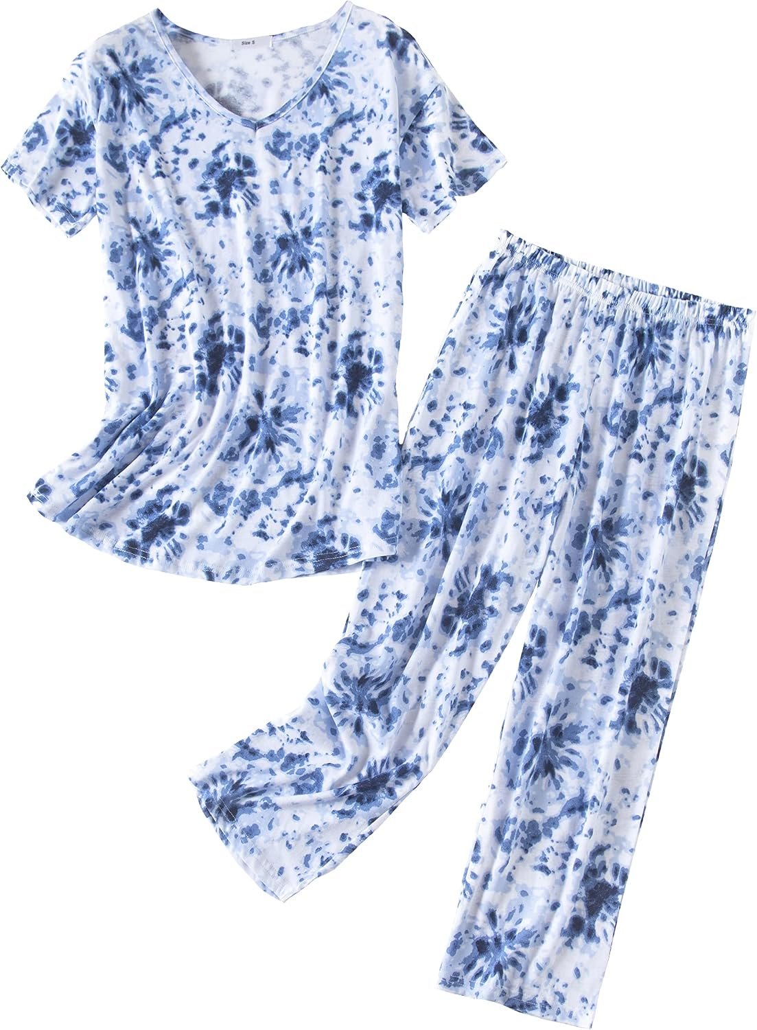 Inadays Womens Cotton Pajama Sets Short Sleeve Top With Capri Pants 2 piece sets for Women Summer Pajamas Lounge Set