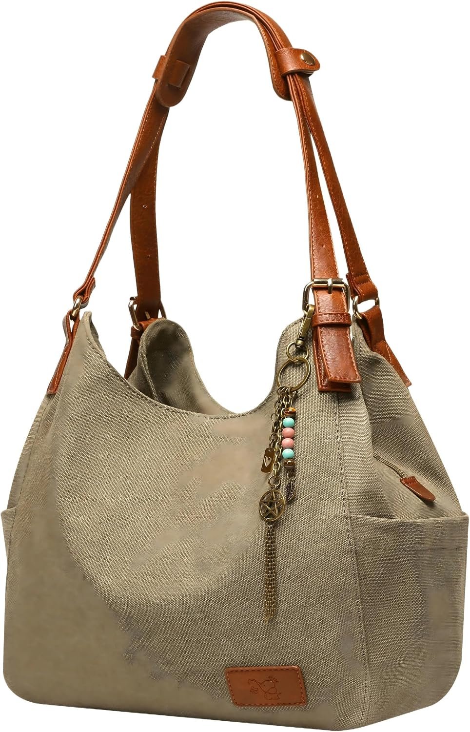 Worldlyda Women Canvas Hobo Purse Multi Pocket Tote Shopper Shoulder Bag Casual Top Handle handbag with Embroidery Ethnic