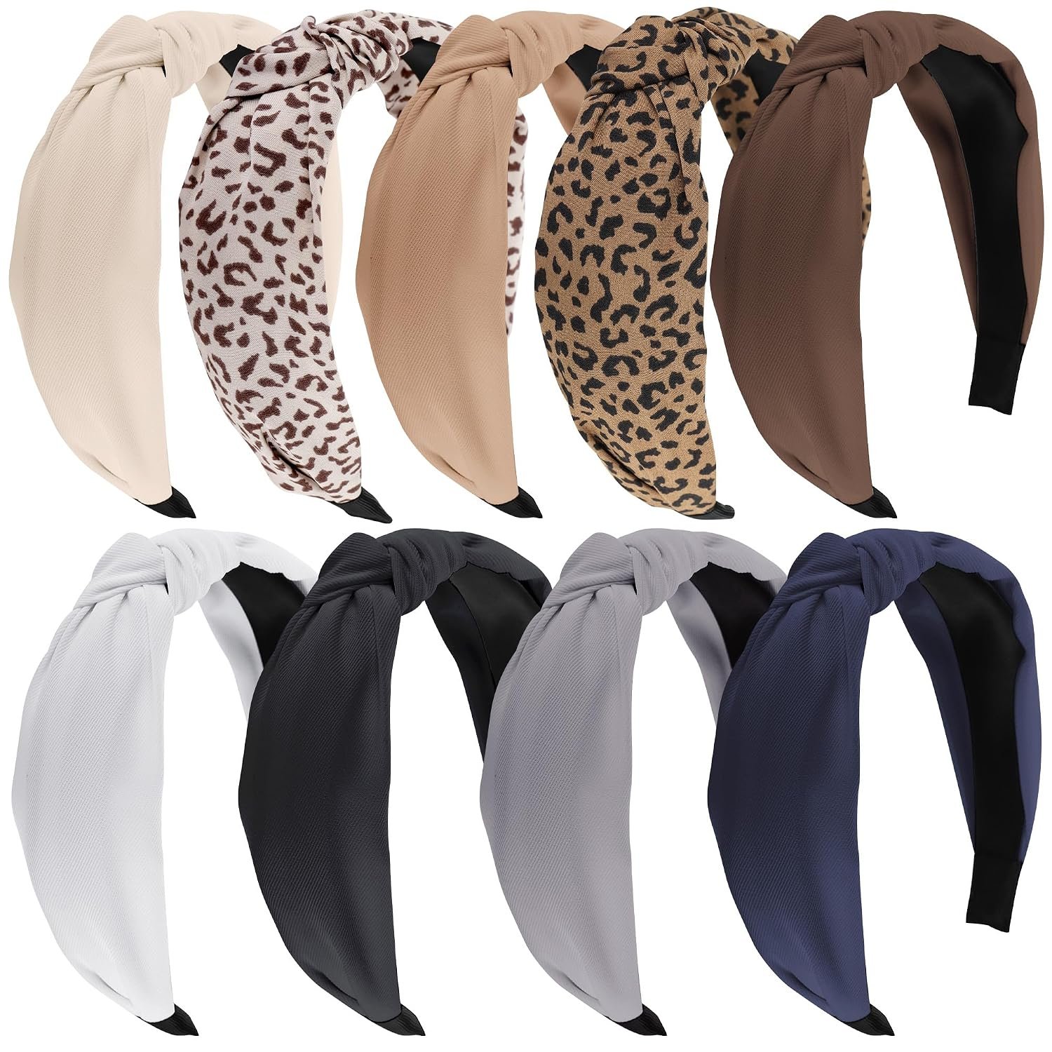 Headbands for Women, 9pcs Fashion Knotted Headband Leopard Knot Hairband | Funtopia Cute Wide Headbands for Women Girls Hair Accessories Set, Brown Black White