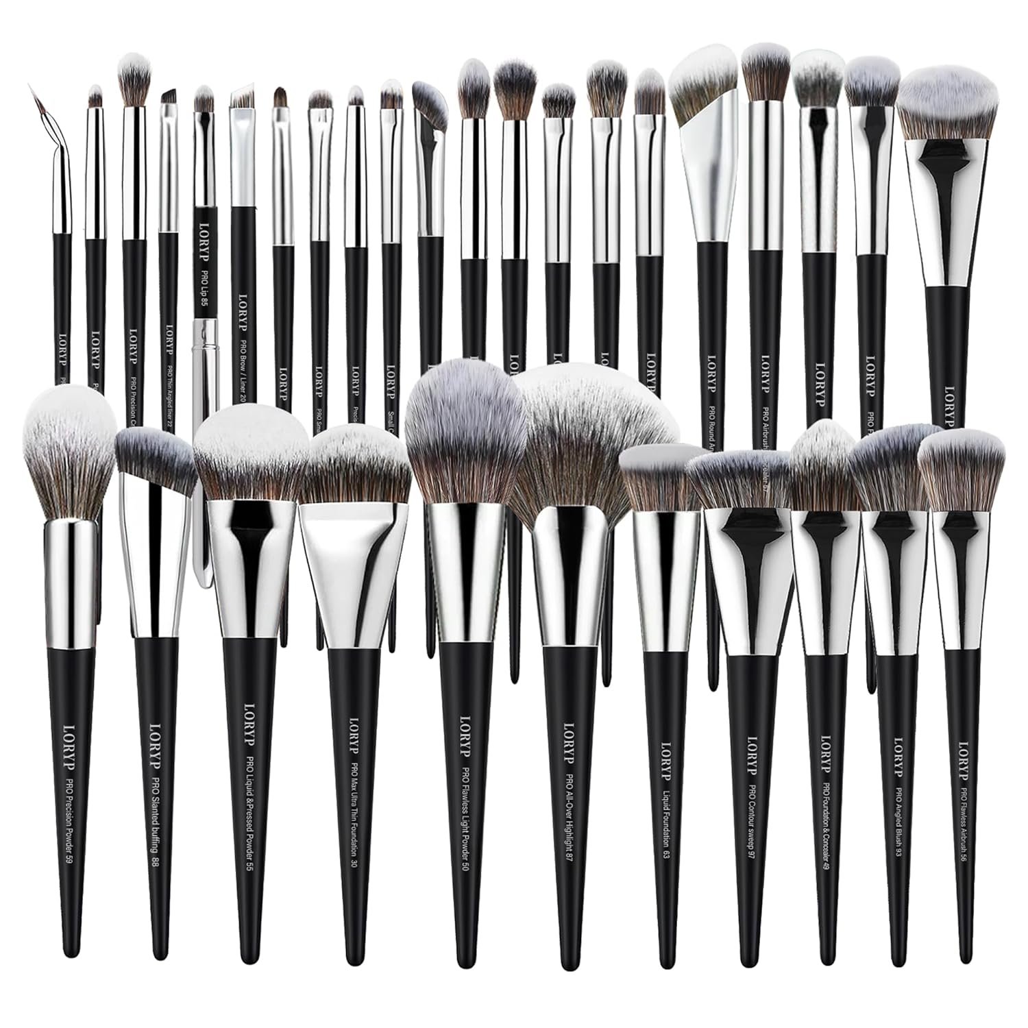 LORYP Professional Makeup Brushes Set 32Pcs Matte Black Cosmetic Brush Kit for All Face & Eye of Soft Vegan Synthetic Hair for Artists & Enthusiasts