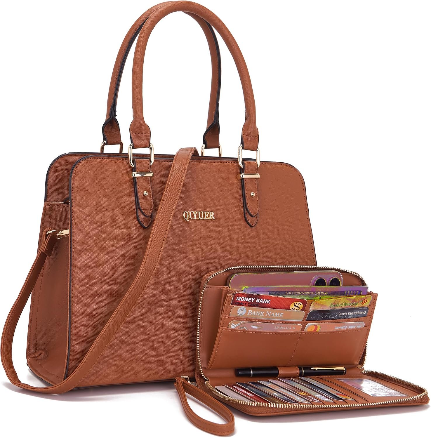 Qiyuer Satchel Purses For Women Handbag And Wallet Set Tote Bag | Premium Vegan Leather,Matching Wallet,RFID Blocking,Work,Casual