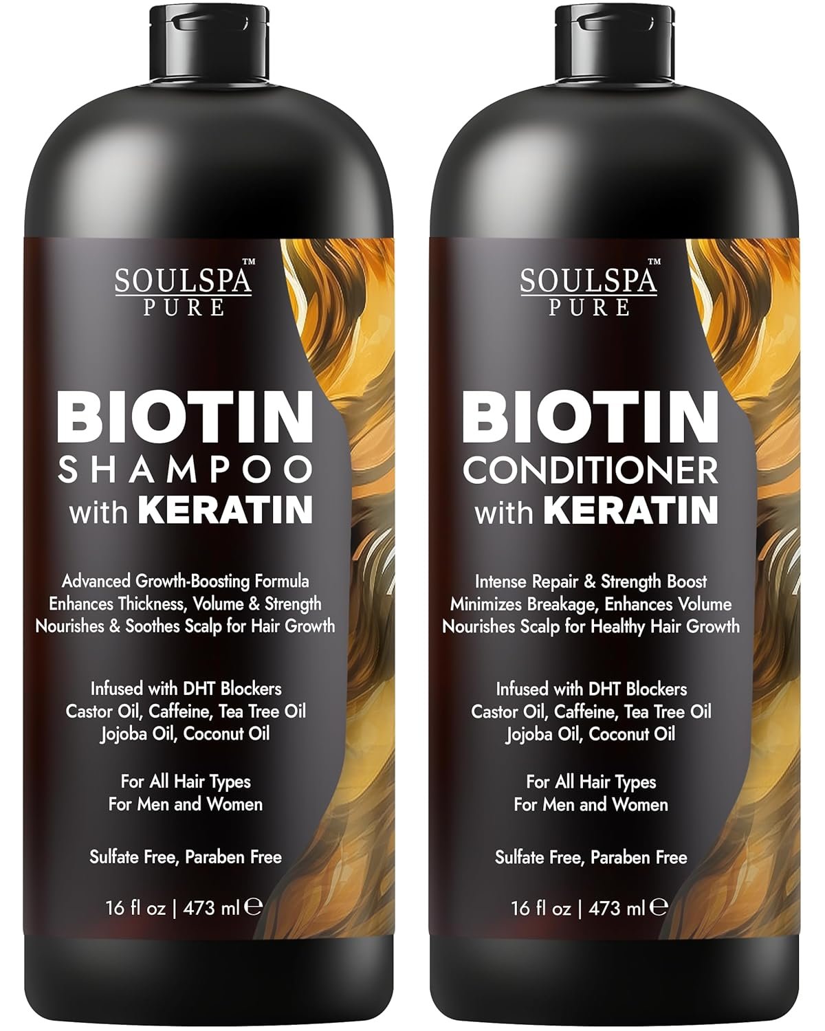 Biotin Shampoo and Conditioner Set with Keratin – Sulfate-Free Advanced Anti-Thinning, Hair Growth Shampoo and Conditioner Combo Repair Formula – with DHT Blockers, for Men & Women – 16 fl oz each