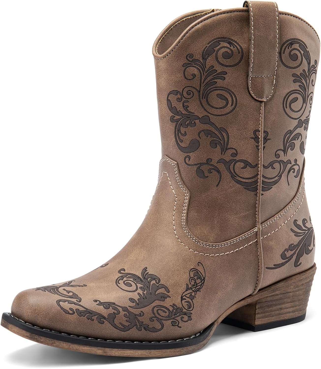 DREAM PAIRS Women’s Cowboy Cowgirl Western Ankle Boots | Square Toe Fashion Dress for Country Concert Theme Party Low Chunky Heels Fall Short Booties Shoes