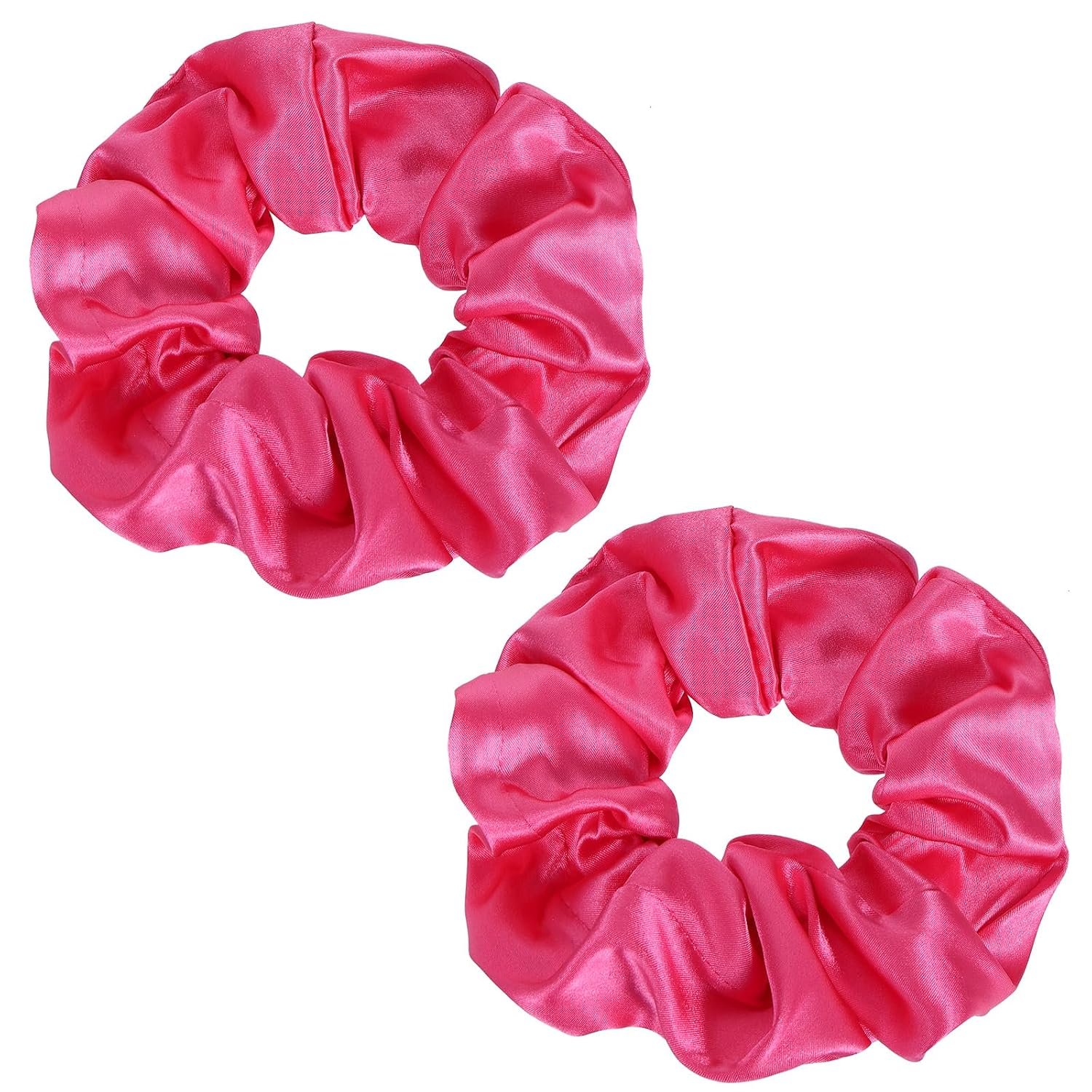 Big Silk Hair Scrunchies 2pcs Hot Pink Mulberry Satin Silky Scrunchy for Women Girls Curly Thick Fine Hair Sleep Elastic Ties Band Ponytail Holder Accessory Valentines Xmas Gift