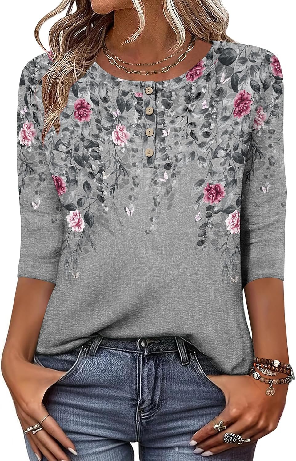 Zeagoo 3/4 Length Sleeve Women Tops Crew Neck Blouses Dressy Casual Summer T Shirts Loose Fit Business Work Clothes