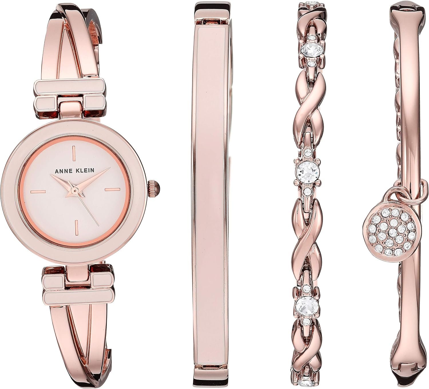 Anne Klein Women’s Bangle Watch and Premium Crystal Accented Bracelet Set