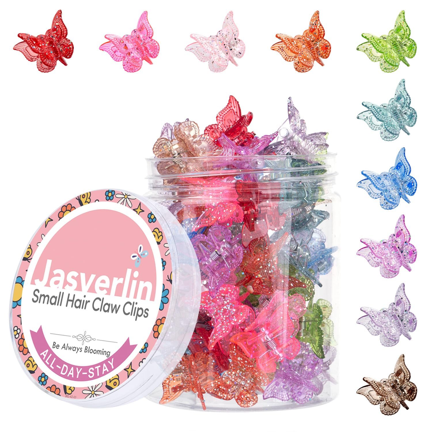 JASVERLIN Glitter Butterfly Hair Claw Clips, Y2K Hair Accessories 50 Pcs | 10 Colors Sparkly Mini Y2K Clips for Women Parties, Festivals and Everyday Styling Secure Claw Design