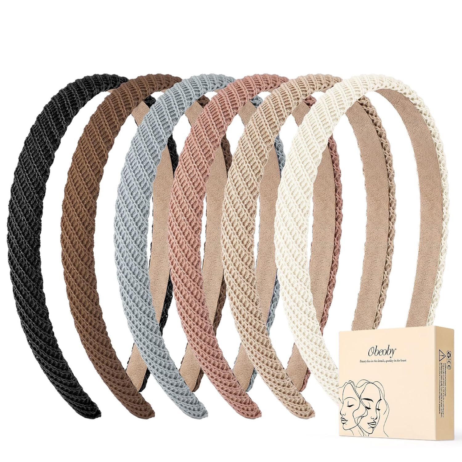 6 Pack Trendy Headbands for Thicker Hair, Non Slip 0.6 inch Thin Knitted Hairbands Assorted Colors for Girls Summer Dress Outfit(Brown Series)