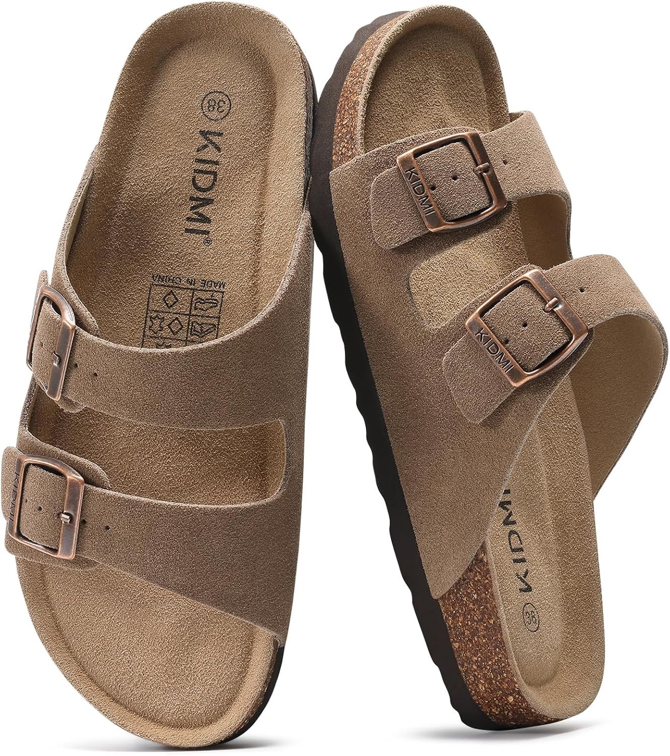 KIDMI Unisex Comfortable Summer Sandals with Mild Arch Support Cork Footbed | Double Adjustable Buckle Sandals for Women/Men, Lightweight Comfort for Everyday Wear, Beach & Travel