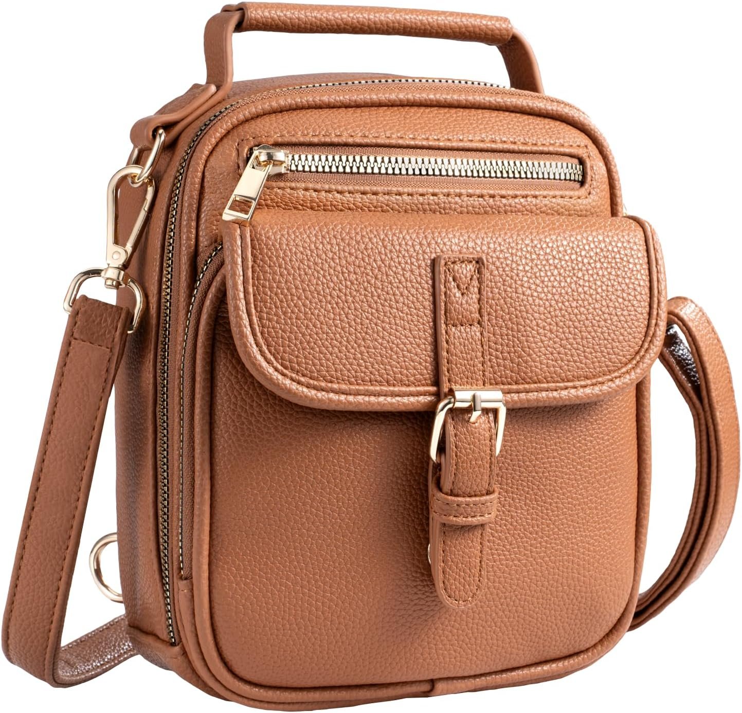 Vegan Leather Crossbody Bag for Women with 2 Straps, Small Messenger Bag with Anti Theft Zipper Pocket Vintage Shoulder Bag
