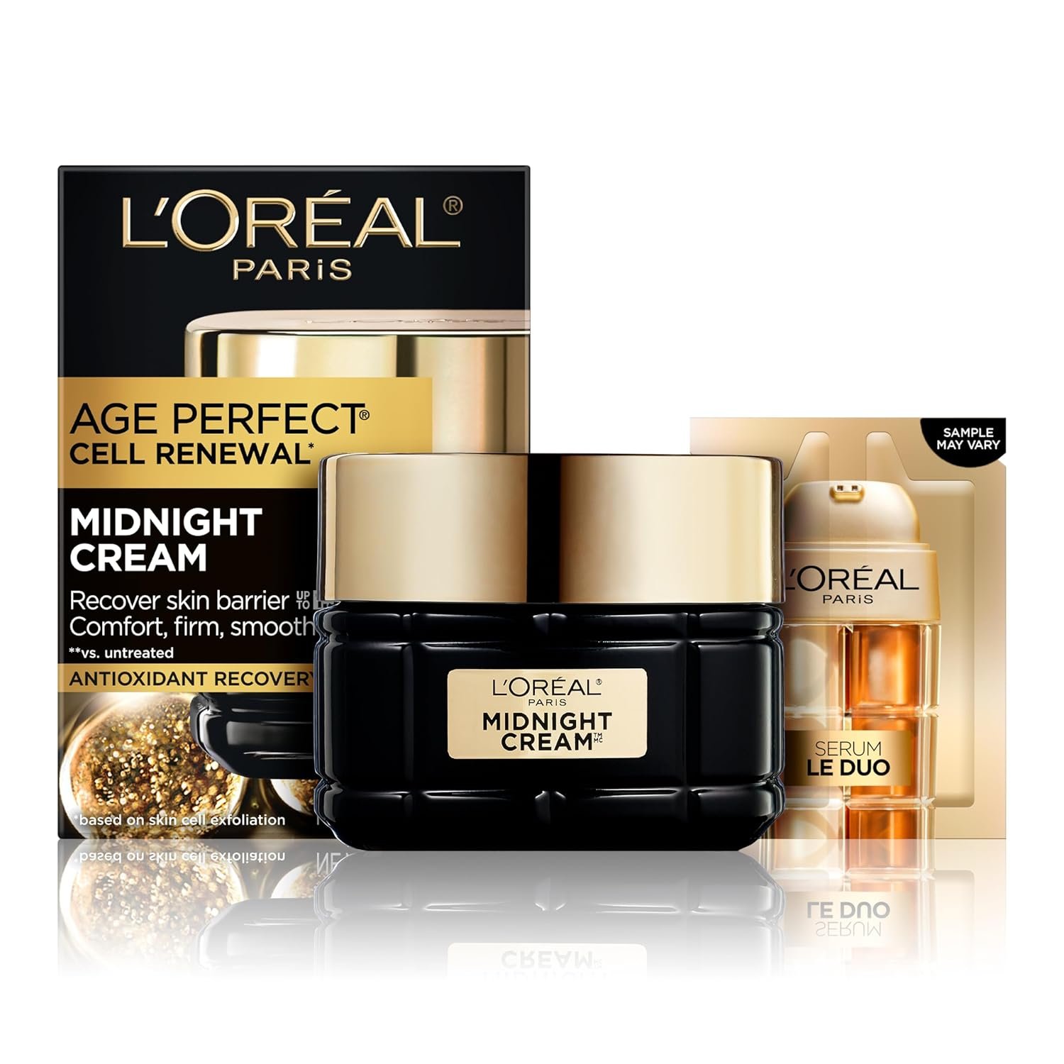 L’Oreal Paris Age Perfect Anti-Aging Midnight Cream, Face Moisturizer with Shea Butter to Reduce Wrinkles and Firm Skin, 1.7oz + Serum Sample