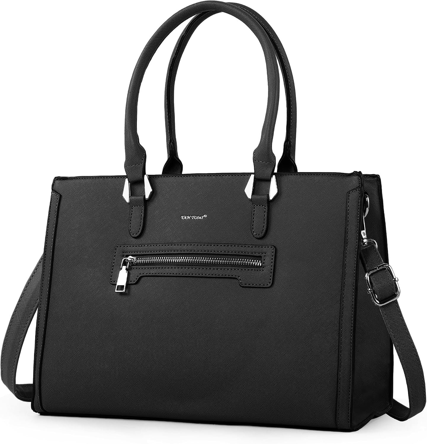 TANTOMI Structured Satchel Purses for Women, Medium Vegan Leather Top Handle Handbag with Pockets, Classy Work Bag for Ladies