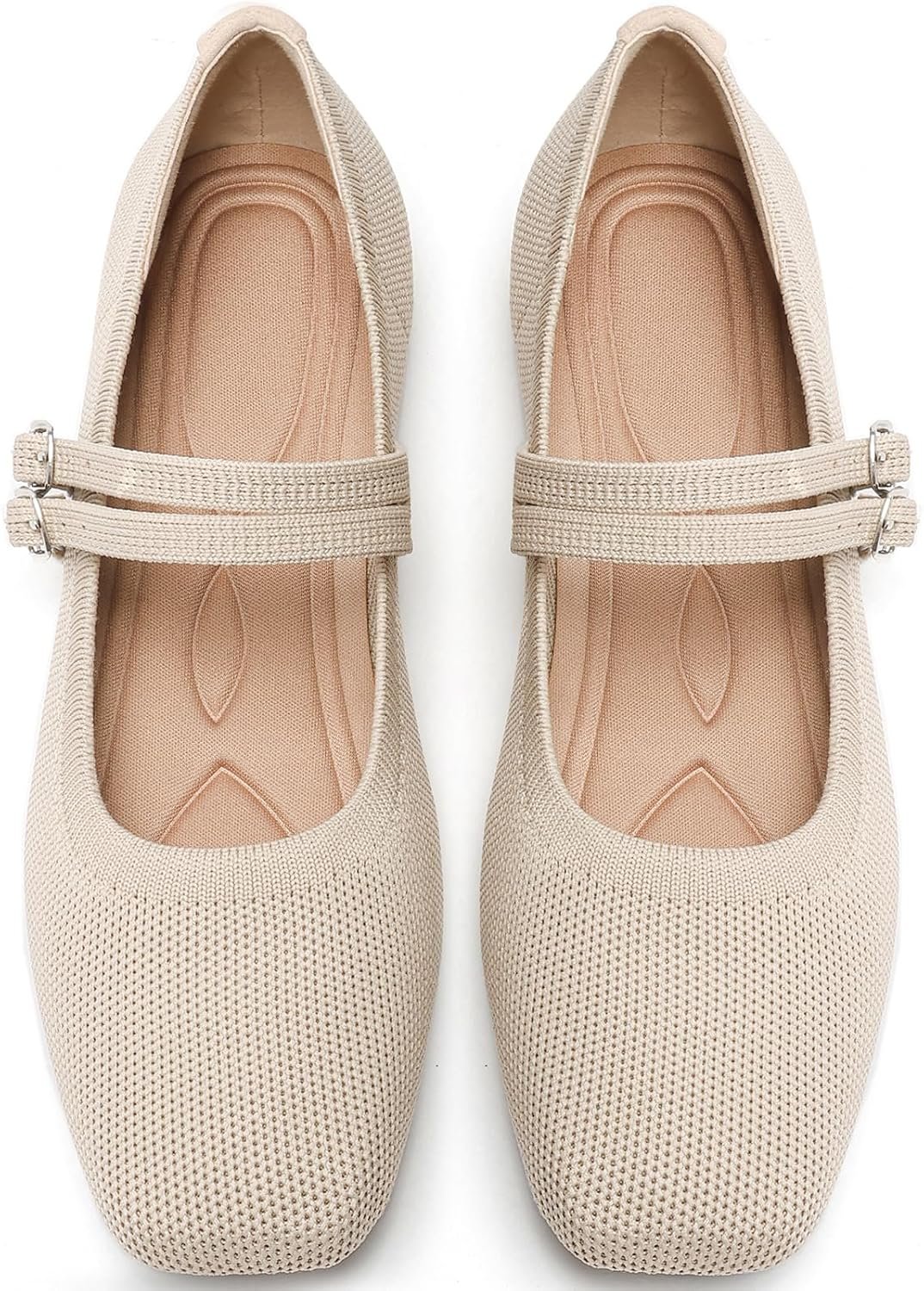Women’s Flats Square Toe Knit Mary Jane Ballet Shoes Soft Foldable Buckle Strap Women Shoe Comfortable Dressy Slip On Flat for Casual Office Work