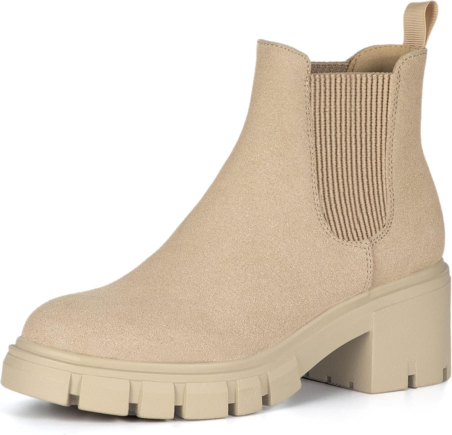 Athlefit Women’s Slip on Chelsea Ankle Boots | Fall Short Booties Shoes with 2.3-Inch Low Chunky Heel, Round Toe, Lug Outsole, for Daily Wear, Office Work, Casual Outing