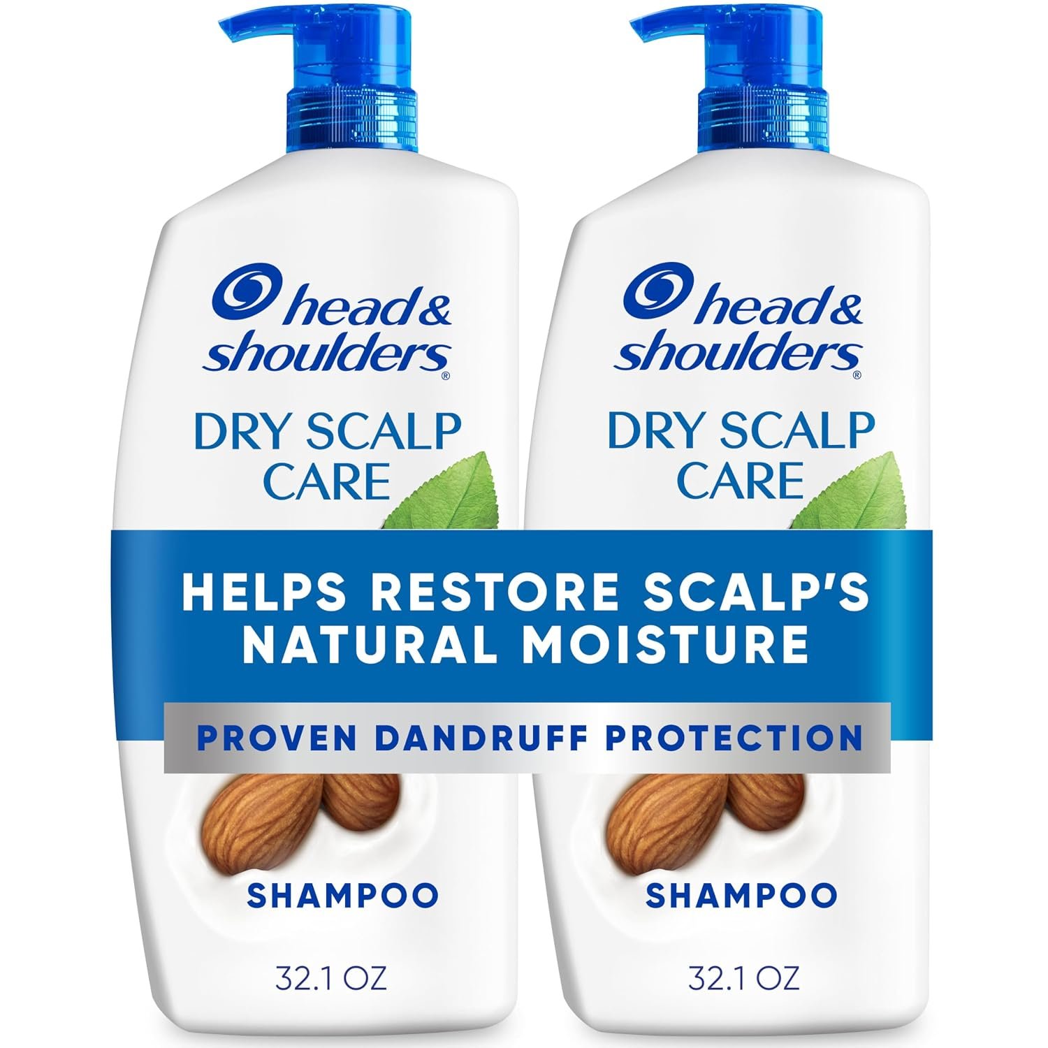 Head & Shoulders Dry Scalp Care Anti-Dandruff Shampoo Twin Pack, 72-Hour Protection, Almond Oil, 32.1 fl oz Each
