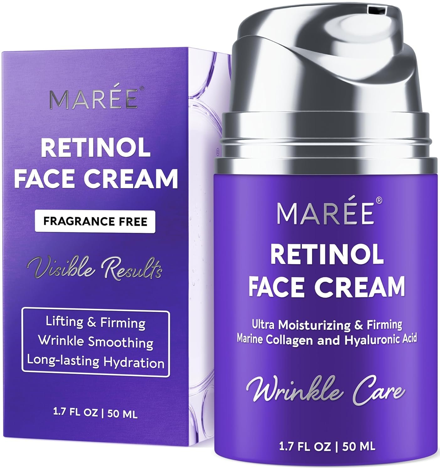 MAREE Face Moisturizer – Firming & Lifting Face Cream for Women with Collagen, Retinol & Hyaluronic Acid – Day & Night Anti-Aging Facial Wrinkle DD Cream Moisturizer for Dry Skin – Purple
