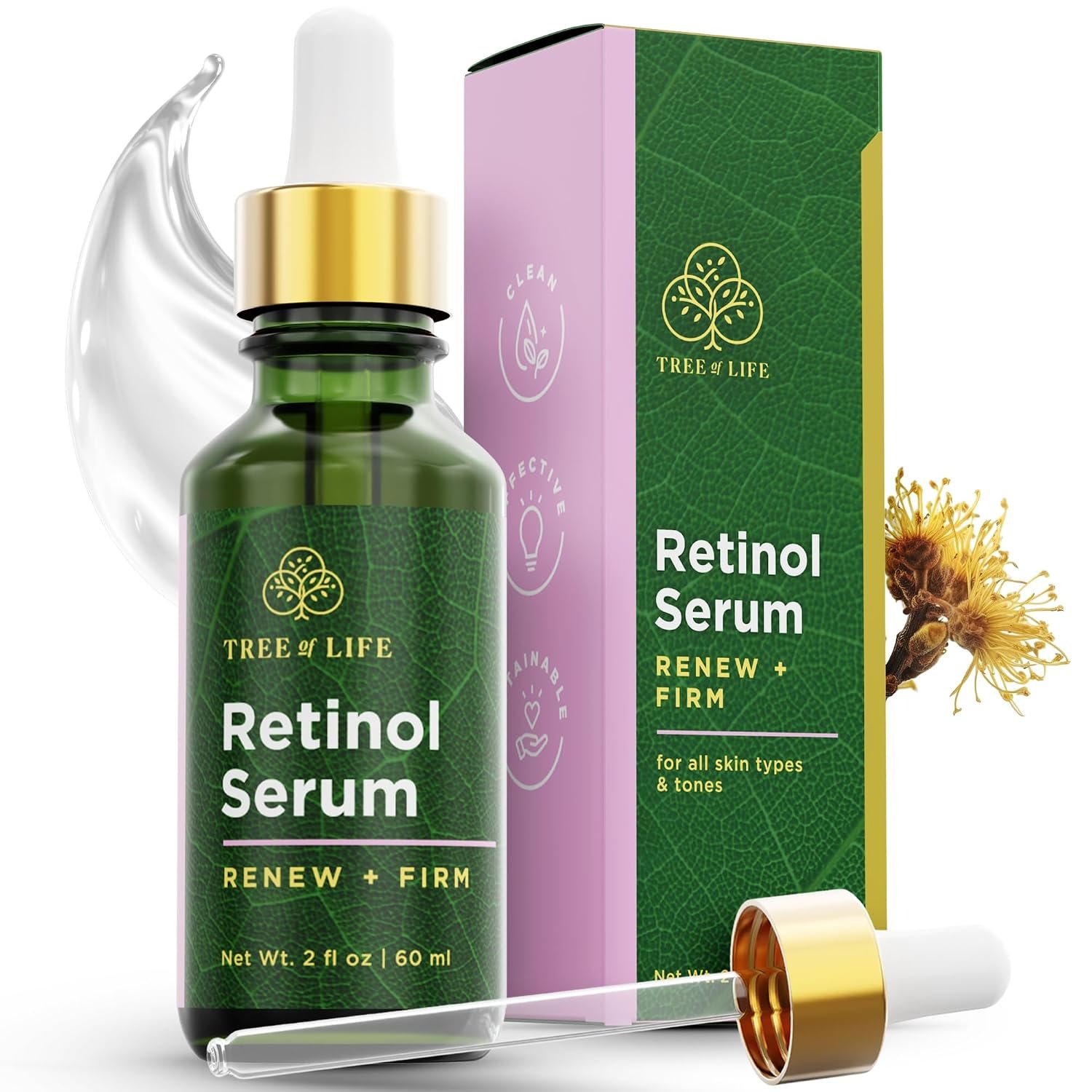Tree of Life Retinol Serum for Face – Brightening and Hydrating Face Oil for Dark Spots and Fine Lines – Suitable for Sensitive Skin – Dermatologist Tested Skin Care – 2 Fl Oz | Anti-aging Retinol serum for face. Smoothing face oil that targets dark spots and fine lines for clear skin.