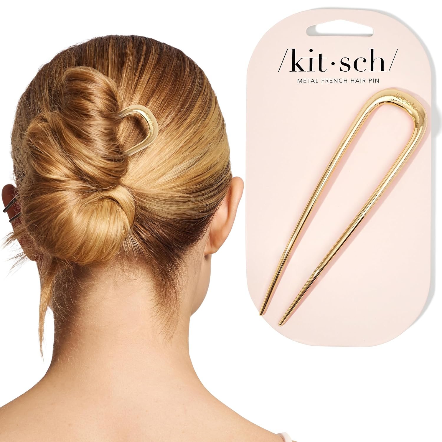 Kitsch French Hair Pins for Women | Secure Hold All Day – Gold, 1pc | Elegant & Durable Metal French Pin for Updos, Chignon, Buns & Twist Hairstyles | Comfortable Fit Hair Accessories For Women