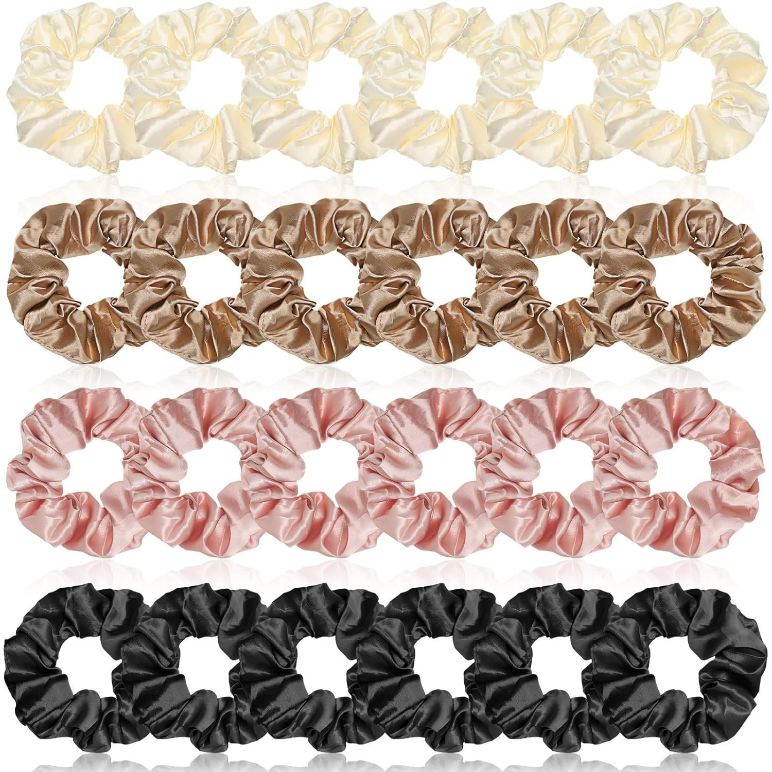 XunYee 24 Pcs Satin Scrunchies for Women Bulk,3.94 Inch,Classic Colors | Satin Silk Hair Ties and Band Scrunchies, Fashion Big Ponytail Holder, for Thick Curly Hair No-crease Pony Tails
