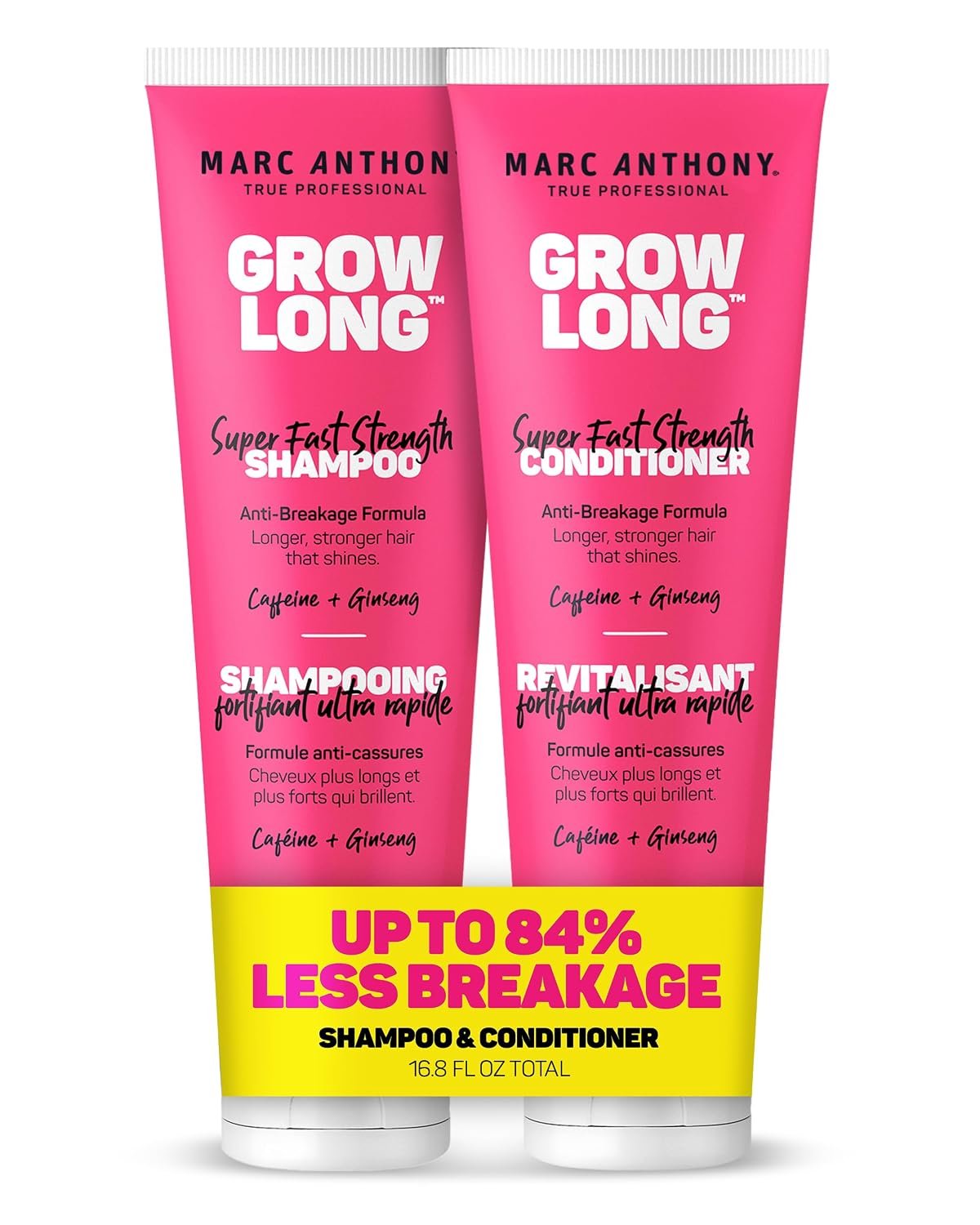 Marc Anthony Grow Long, Anti Breakage Hair Shampoo & Conditioner Set | Frizz Taming Strengthening Shampoo & Conditioner – Dry Damaged Hair & Split Ends – Biotin, Caffeine & Ginseng – Sulfate Free