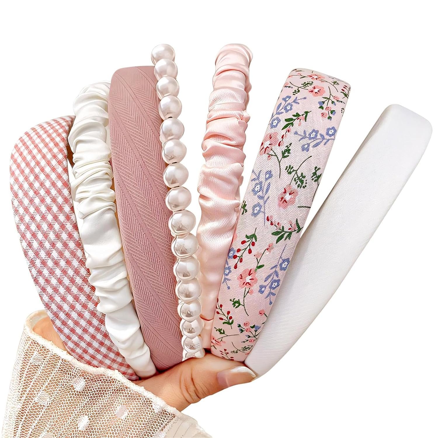 Headbands for Women Girls, 7pc Set – Non Slip Floral Padded Headbands Cute Pearl Headband for Girls Vintage Wide Headband | Cute Headbands for Girls Vintage Wide Padded Head Band, Non Slip