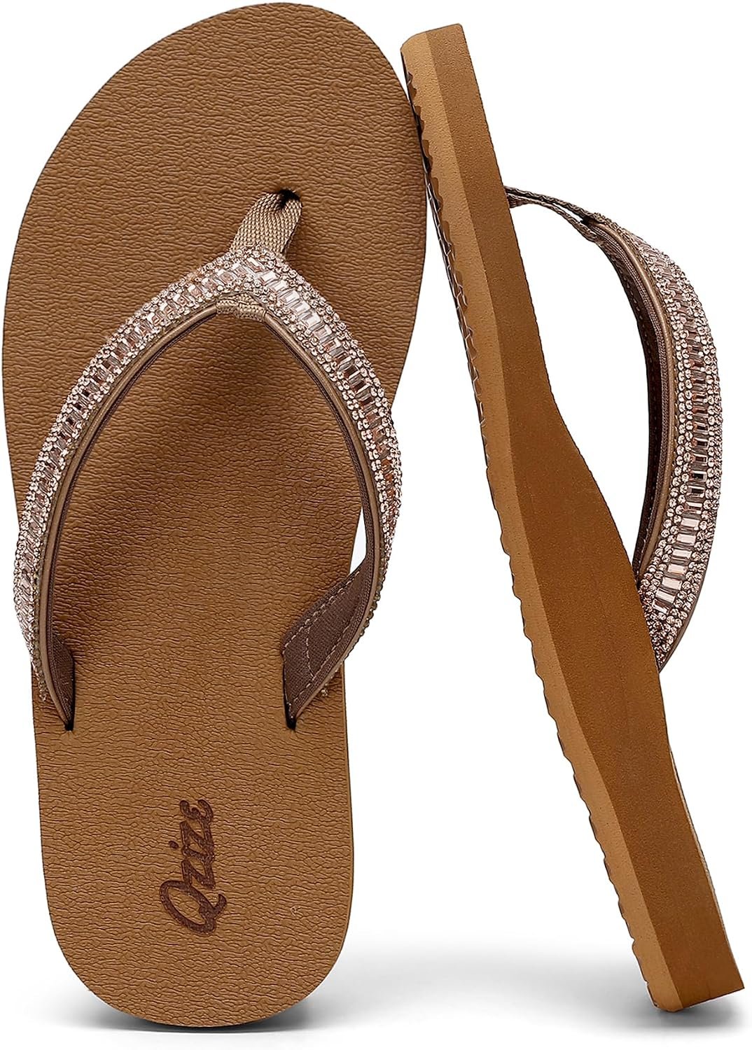 Women’s Flip Flops with Rhinestone, Arch Support Yoga Mat Sandals | Cushion, Lightweight, Flexible,Comfort,Fashion,Summer Beach, Travel,Slip on,Water,Indoor,Outdoor Shoes