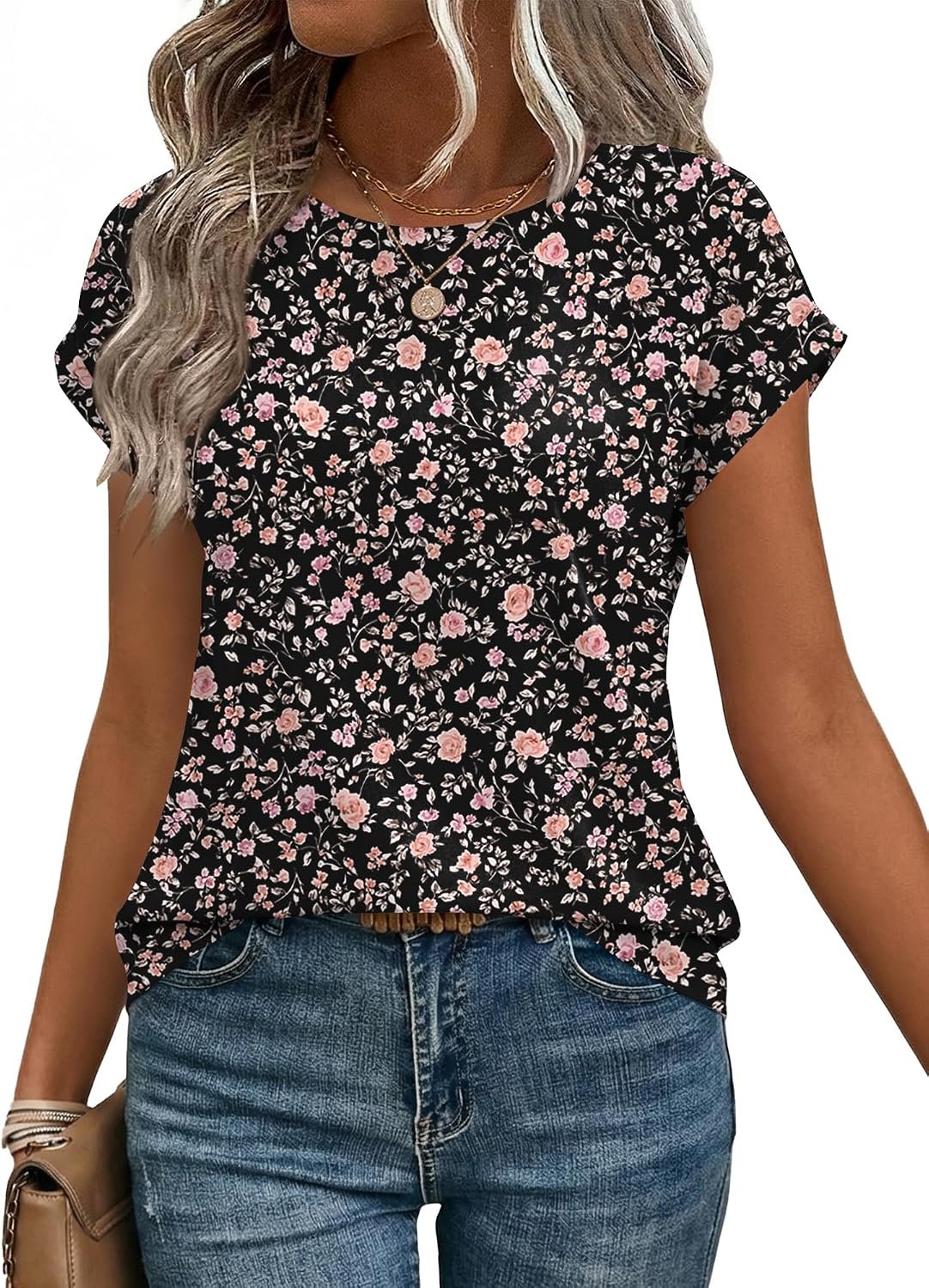 Zeagoo Womens Blouses Chiffon Short Sleeve Tops Crew Neck Work Casual Shirts Spring Summer Clothes