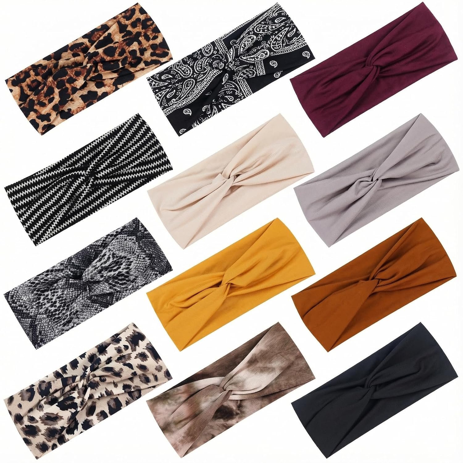 Tyfthui 12 Pack Headbands for Women, Fashionable Sports Hairbands, Elastic Wide Headbands Non Slip Workout Yoga Sport Headbands for Women (Color A)