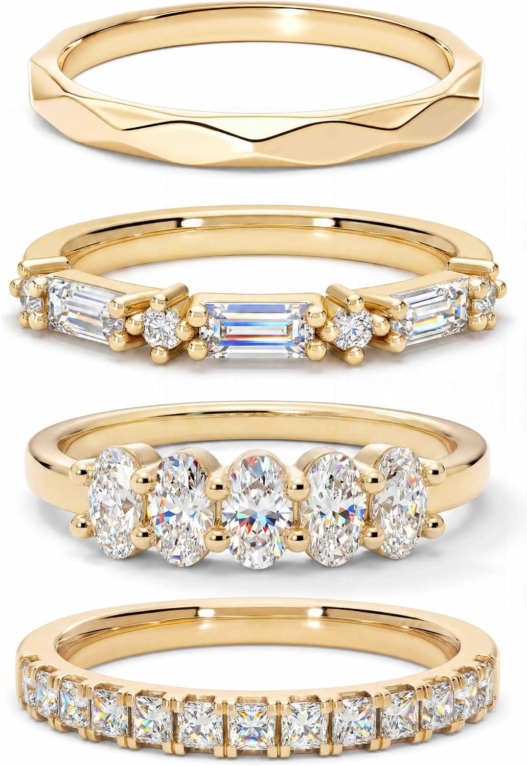 Stackable Rings for Women Non Tarnish, 5A Cubic Zirconia Wedding Band Ring | Trendy Engagement Promise Rings Set, Minimalist Statement Thumb Rings Stack, 14K Gold Plated/Silver Stacking Rings, Size 5-10