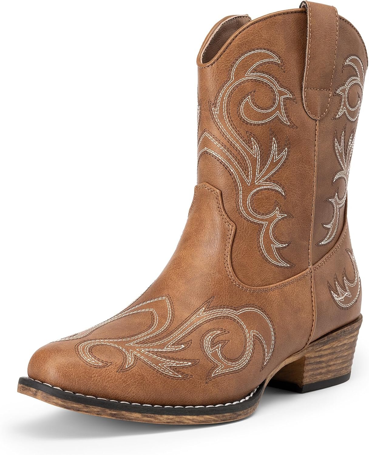 DREAM PAIRS Women’s Western Ankle Boots Cowboy | Square Toe Chunky Embroidered Boots, Suitable for Music Festivals and Everyday Outfits, Fashion Booties with Zipper