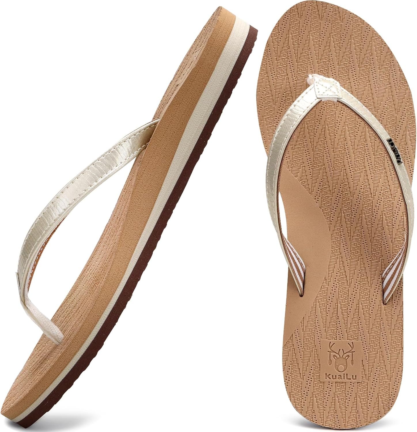 KuaiLu Womens Fashion Flip Flops Ladies Summer Beach Yoga Mat Thong Sandals | Comfortable Lightweight Slip On Arch Support Walking Sandles，Trendy Leather Outfits Plantar Fasciitis Recovery Footwear
