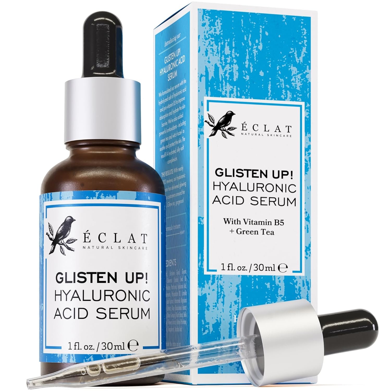 Eclat Skincare Hydrating Hyaluronic Acid Serum for Face – 2.5% Hyaluronic Acid + 3% B5, Green Tea & Jojoba Oil – Moisturizing & Plumping Formula for Radiant & Smoother Skin 1 Fl Oz