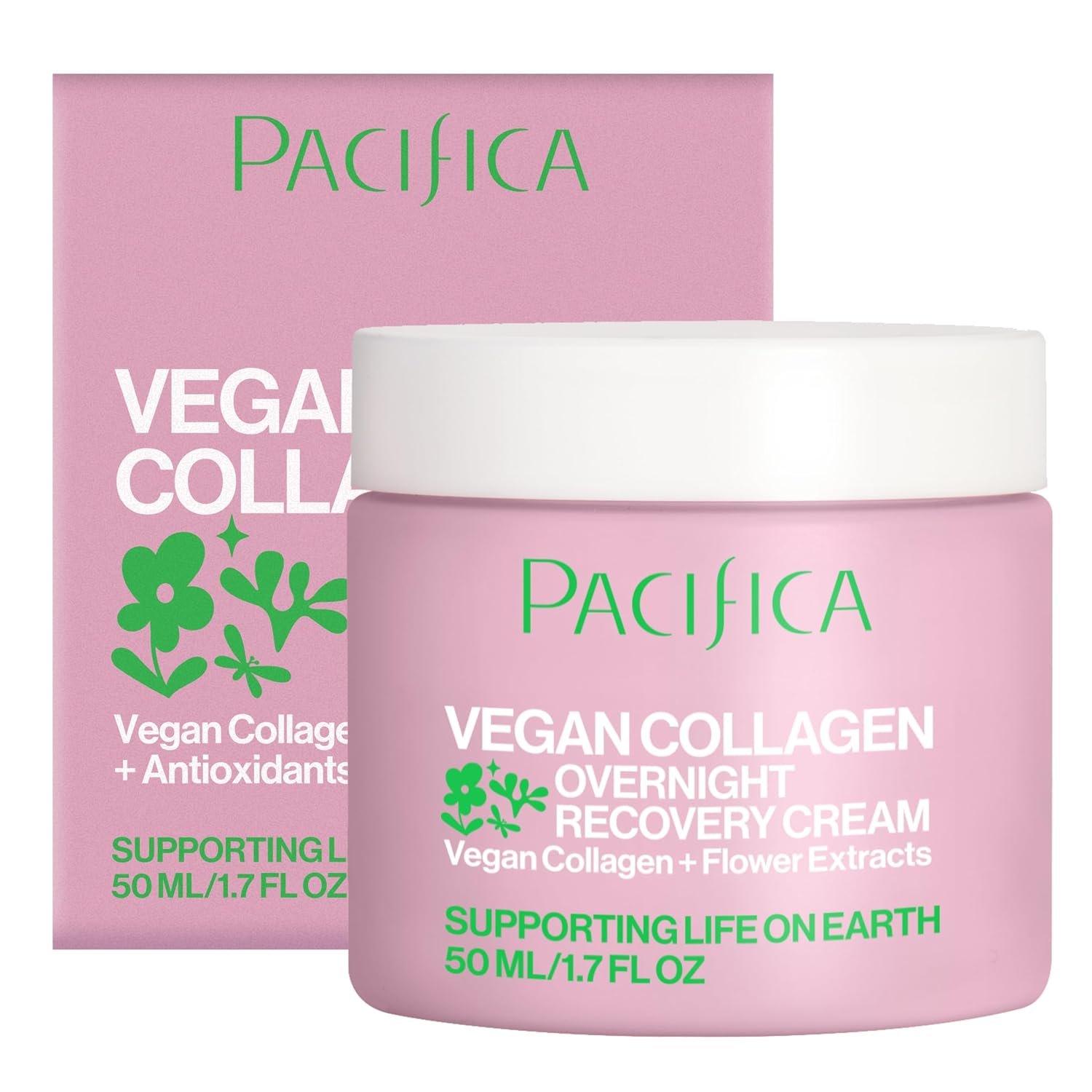 Pacifica Night Face Cream – Vegan Collagen Overnight Recovery Cream, Nighttime Face Cream for Anti-Aging & Wrinkles, Improves Dry Skin & Redness Vegan, Clean Beauty, Dermatologist Tested