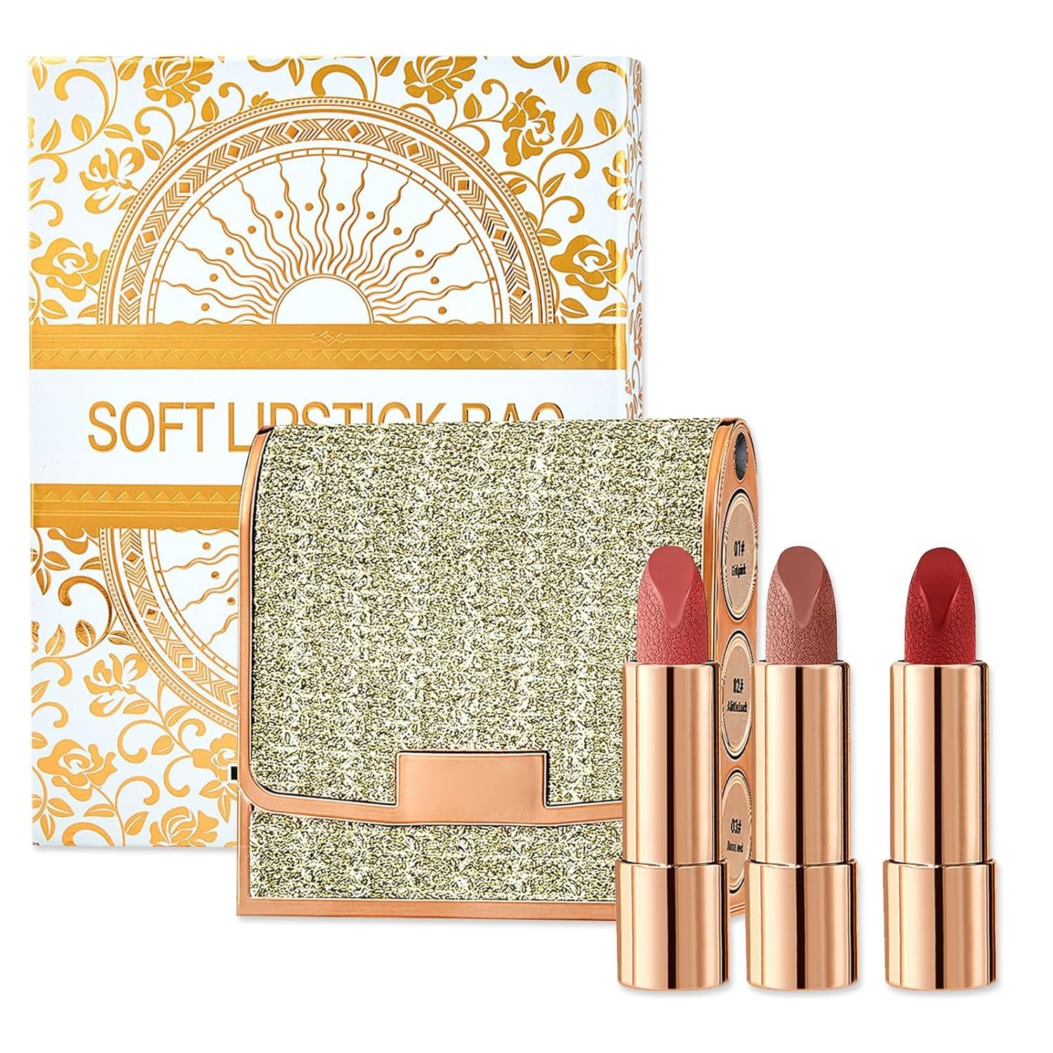 3 Colors Matte Lipstick Set Long Lasting Lip stick 24 hr Lip stick for Women Waterproof Non-sticky Multi-occasions Professional Lipstick for Women lip balm with Exquisite Chain Bag 3.5gx3pcs