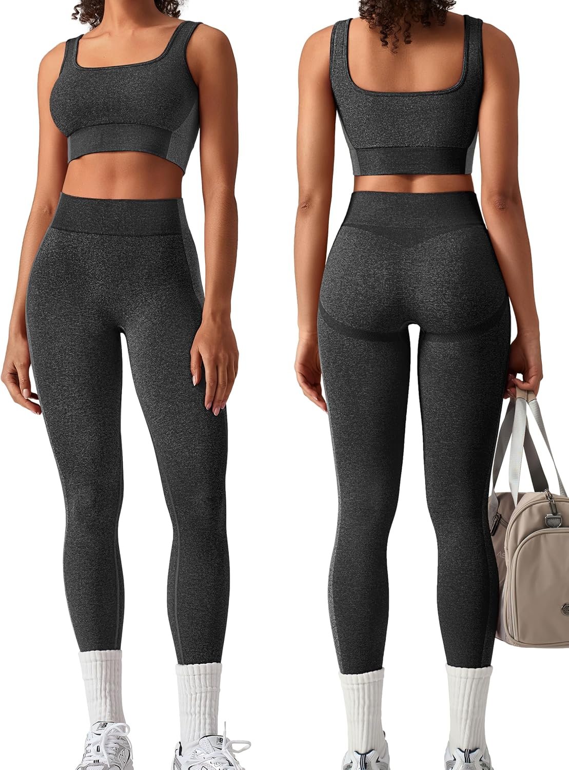 Womens Workout Sets 2 Piece Seamless Square Neck Sports Bra Padded Butt Lifting Leggings High Waist Yoga Gym Outfits