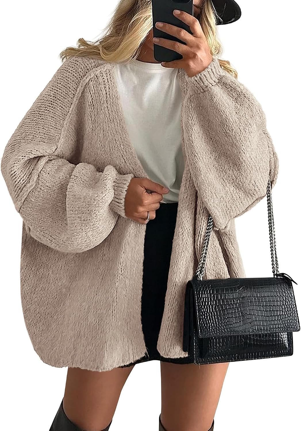 PRETTYGARDEN Womens Open Front Oversized Cardigan Sweaters | Soft Chunky Knit, Baggy Loose Fit, Long Lantern Sleeve Lightweight Sweater, Casual Daily Going Out, Fall Winter Outfits