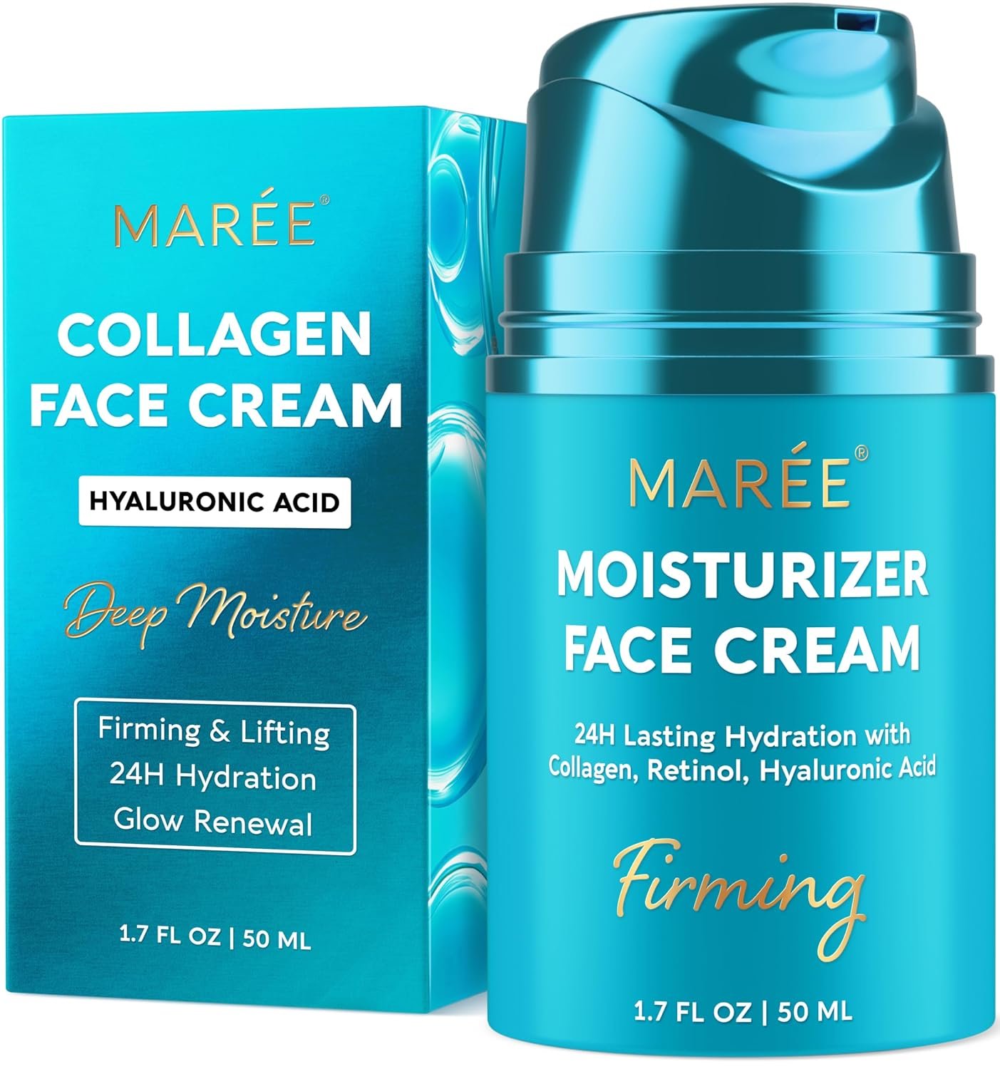 MAREE Face Moisturizer – Firming & Lifting Face Cream for Women with Collagen, Retinol & Hyaluronic Acid – Day & Night Anti-Aging Facial Wrinkle DD Cream Moisturizer for Dry Skin – Crema Para la Cara