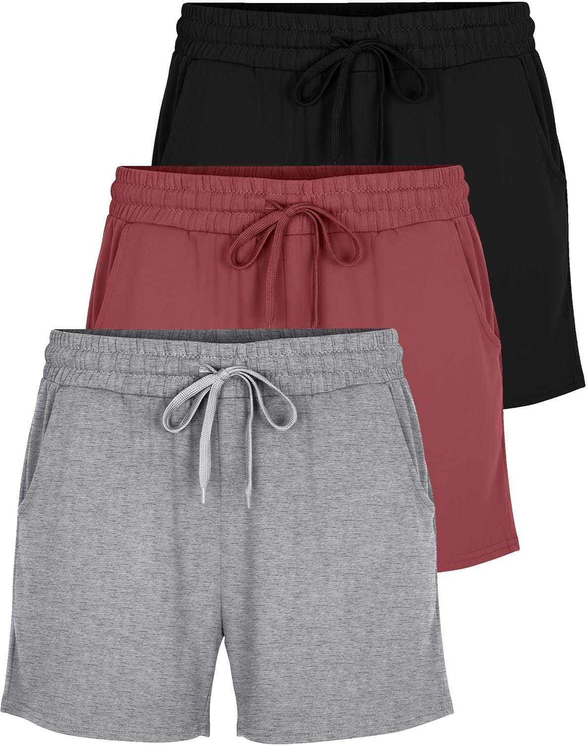 3 Pack Women’s Lounge Shorts Athletic Running Workout Gym Hiking Pockets | Available In Plus Size, Stretchy, Comfy, High Waisted, Drawstring, Sweat, Casual, Summer, Beach, Pajama, Sleep, Exercise
