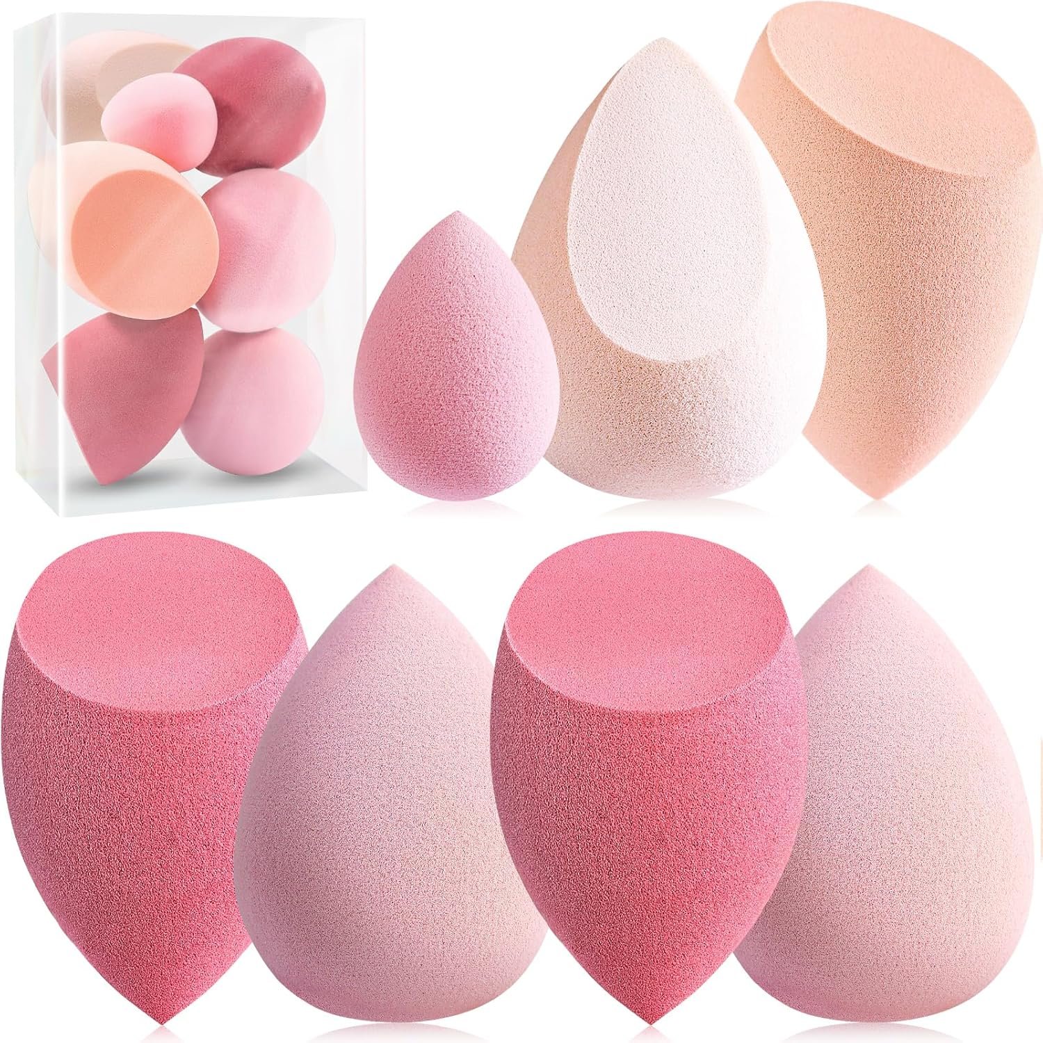 Foonbe Makeup Sponge Set, 7 Pcs Multi Colored Blender Sponges | Liquid Cream Powder Use, Latex Free Vegan & Cruelty-Free, with 1 Mini Sponge, Assorted Beauty Sponge Shapes, Travel Case