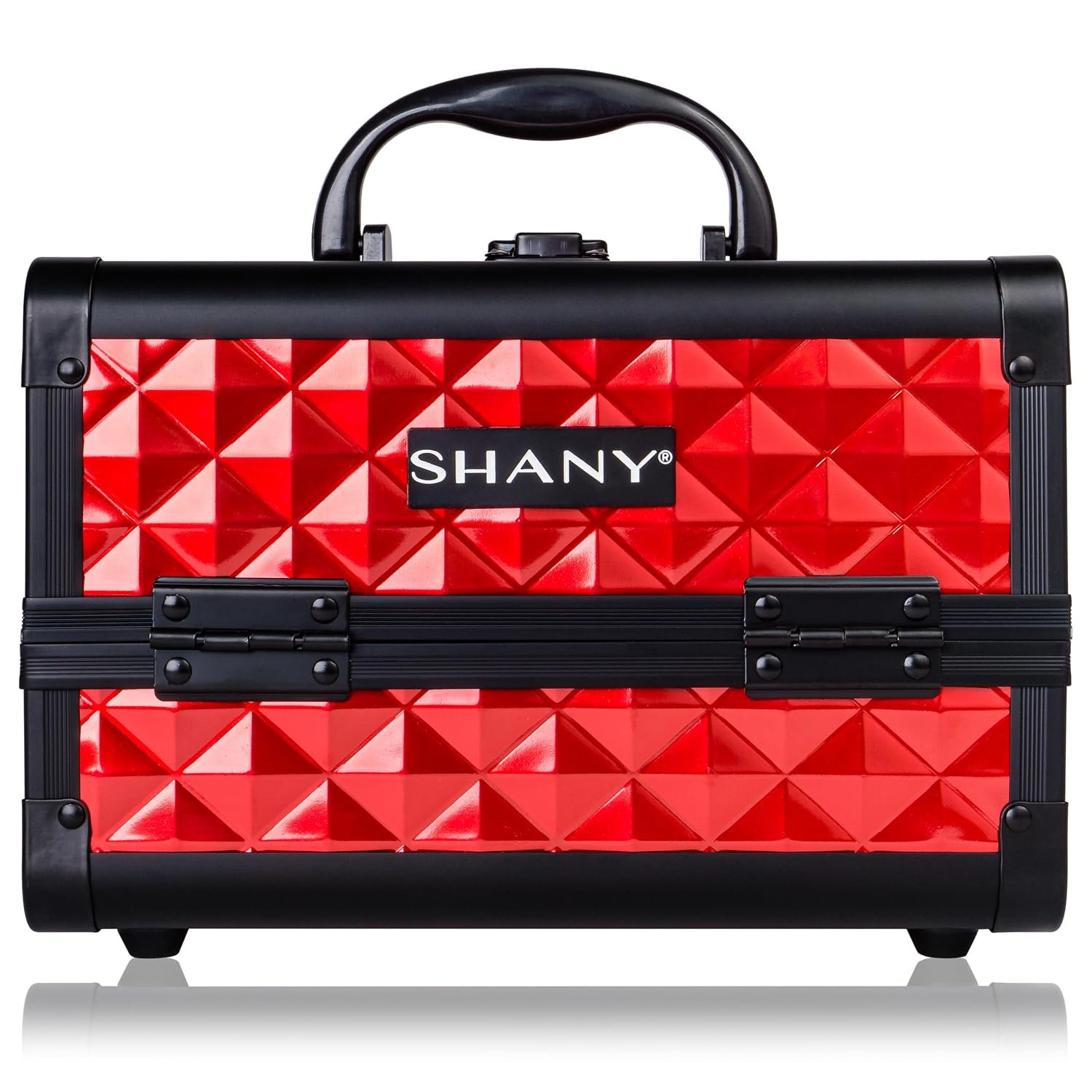 SHANY Chic Makeup Train Case Cosmetic Box Portable Makeup Case Cosmetics Beauty Organizer Jewelry storage with Locks, Multi trays Makeup Storage Box with Makeup Mirror – Red Kiss