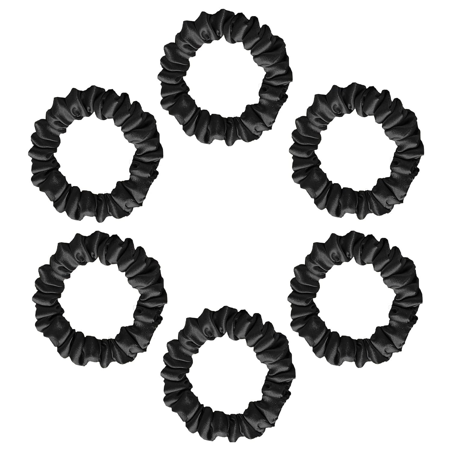 Silvr Bear Luxury Satin Skinny Scrunchies, 6 Count – Black Skinny, Hair Ties for Women, Girls and Men, Softer than Silk Scrunchies, Hair Accessories for All Hair Types