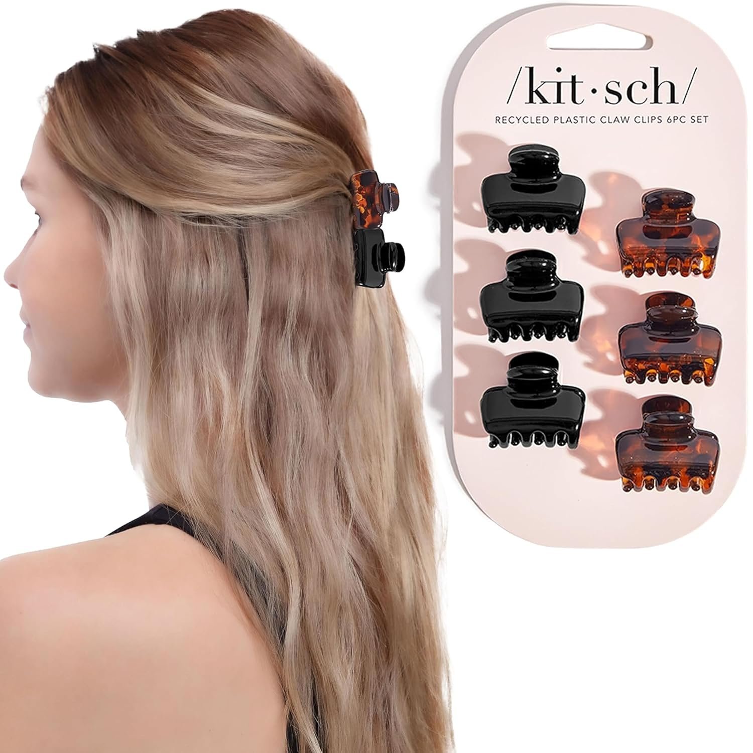 Kitsch Small Hair Clips for Women – Black & Tortoise, 6 Pcs | Stays In Place Without Pulling or Snagging – Durable Plastic, Sturdy Small Claw Clips – Ideal Gifts for Women