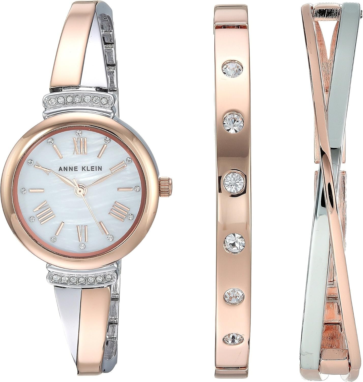 Anne Klein Women’s Premium Crystal Accented Bangle Watch Set, AK/2245