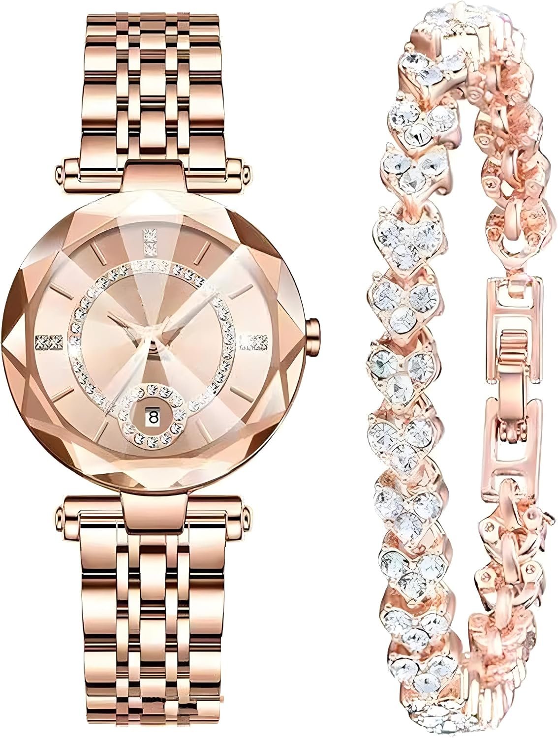 Women Watches with Bracelet Rose Gold for Lady Elegant Stainless Steel Strap Fashion Analog Creative Diamond Dial Wrist Watch