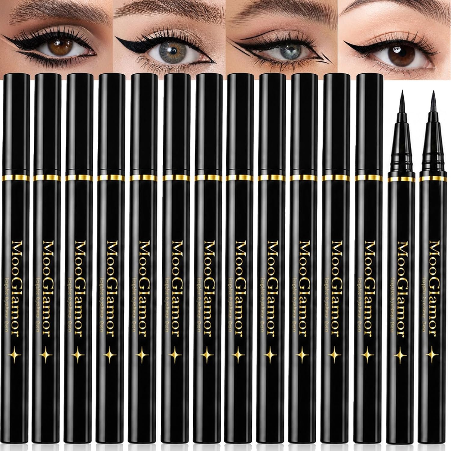 12 Pcs Black Liquid Eyeliner Pencil Sets for Women Daily Makeup | High-Pigmented and Smooth Eye Liner for Women Eye Waterproof and Long-Lasting Ultre-Fine