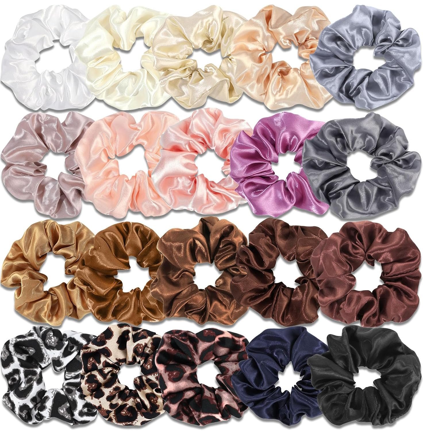 Satin Scrunchies for Women,Silk Hair Ties Fashion Soft Ties and Bands,Elastic Ponytail Holders No Damage Hair Accessories Thick Hair Styling – 20 Pcs Dark Color